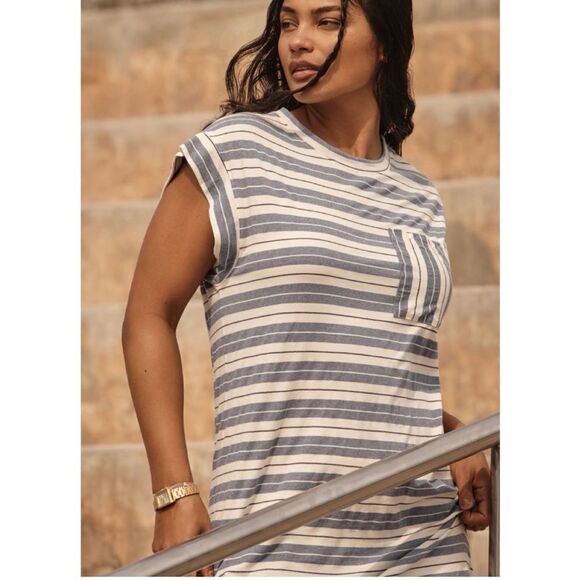NEW Anthropologie Sundry Blue Stripe Muscle Tee Mini Dress XS Small Medium Large - Picture 2 of 3